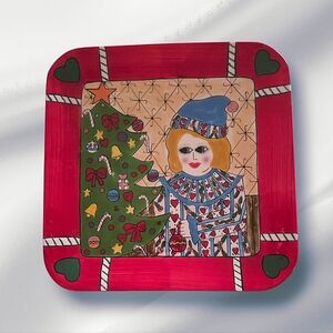 Susan Paley Rare Holiday 8x8 Square Plate GANZ BELLA CASA Tree Trimmer